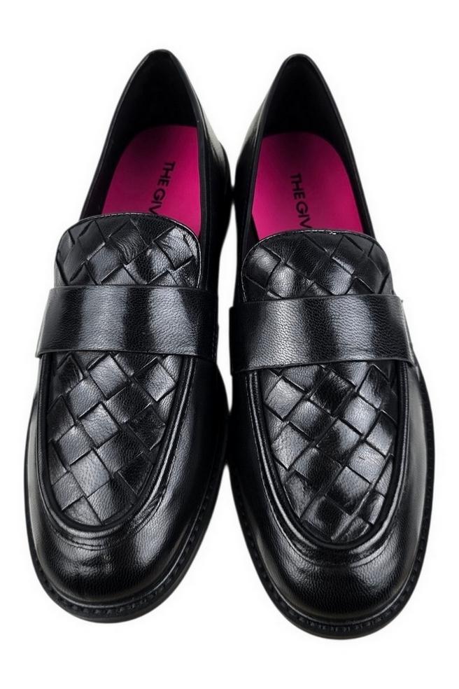mocassino donna in pelle nero intrecciato 