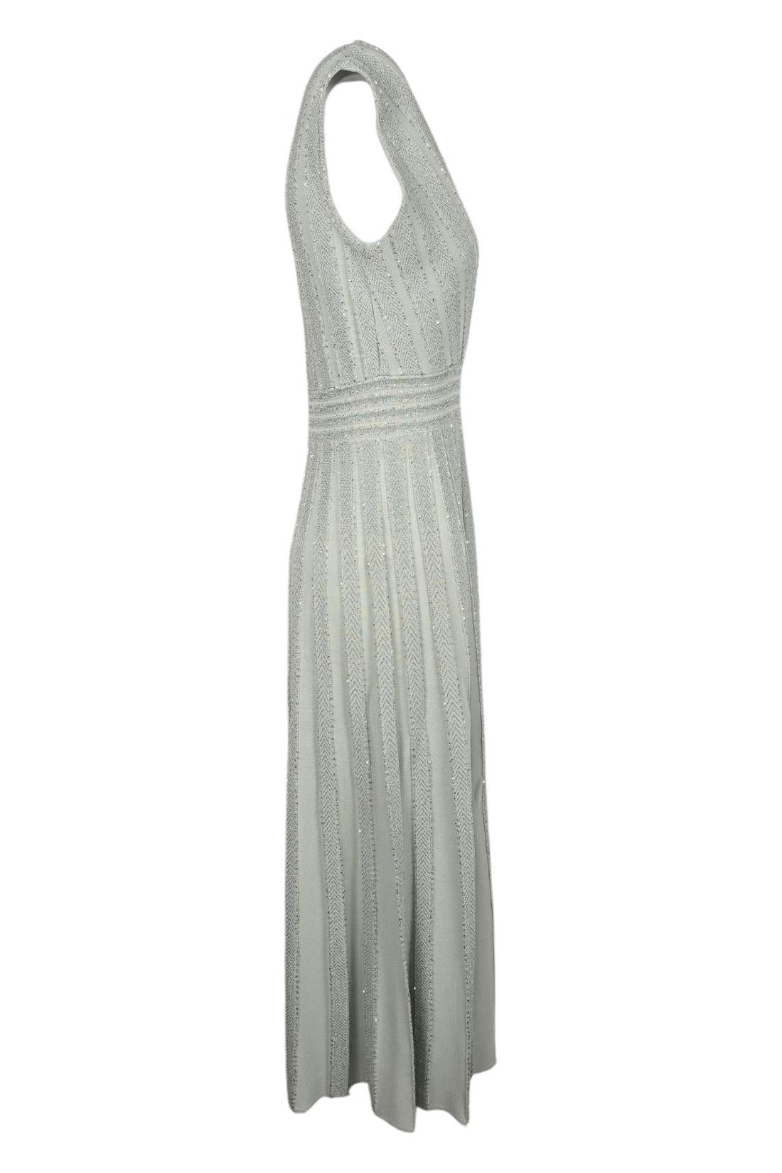 Abito donna salvia in maglia con paillettes 