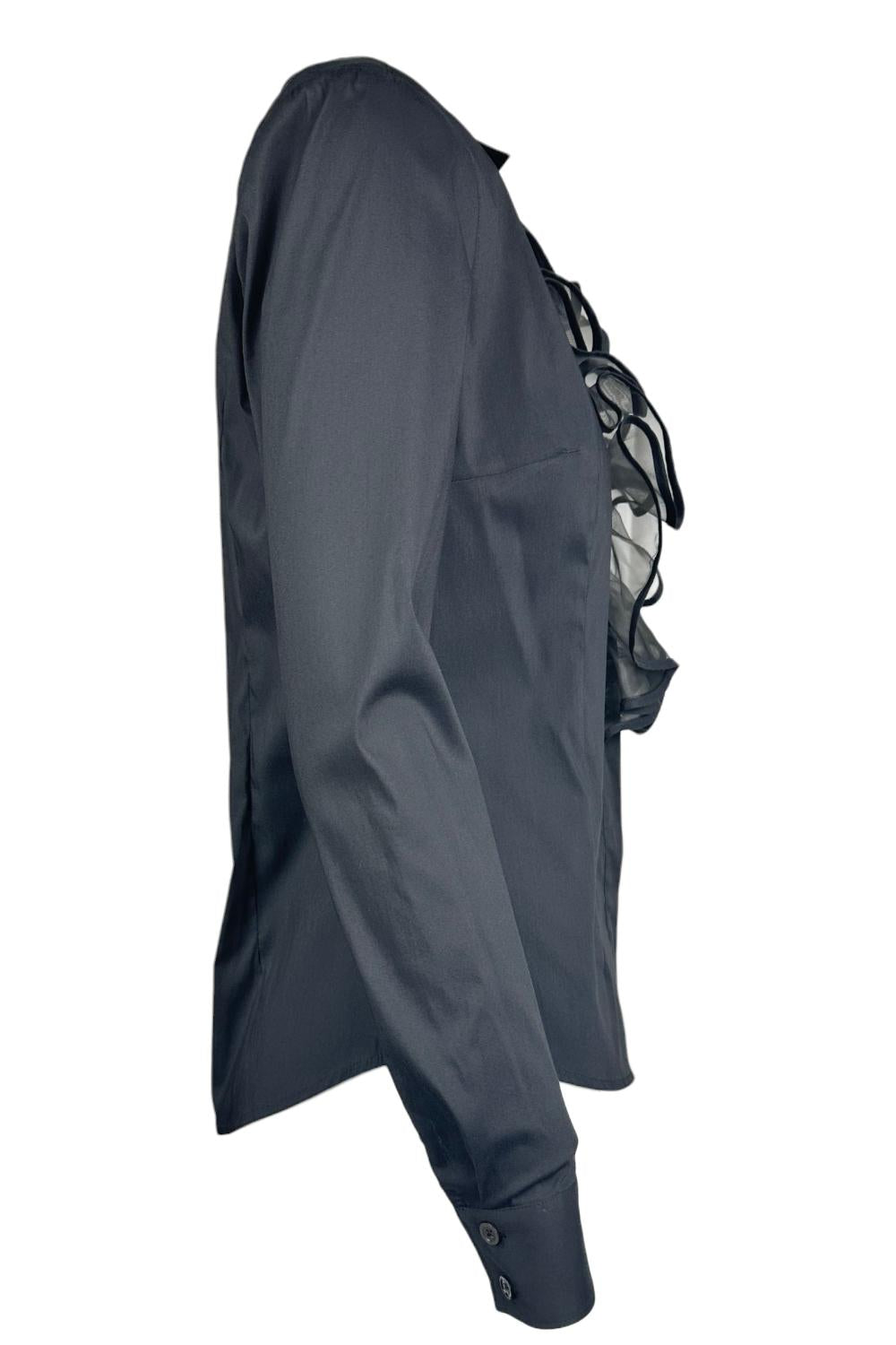 camicia donna ruches organza nera 