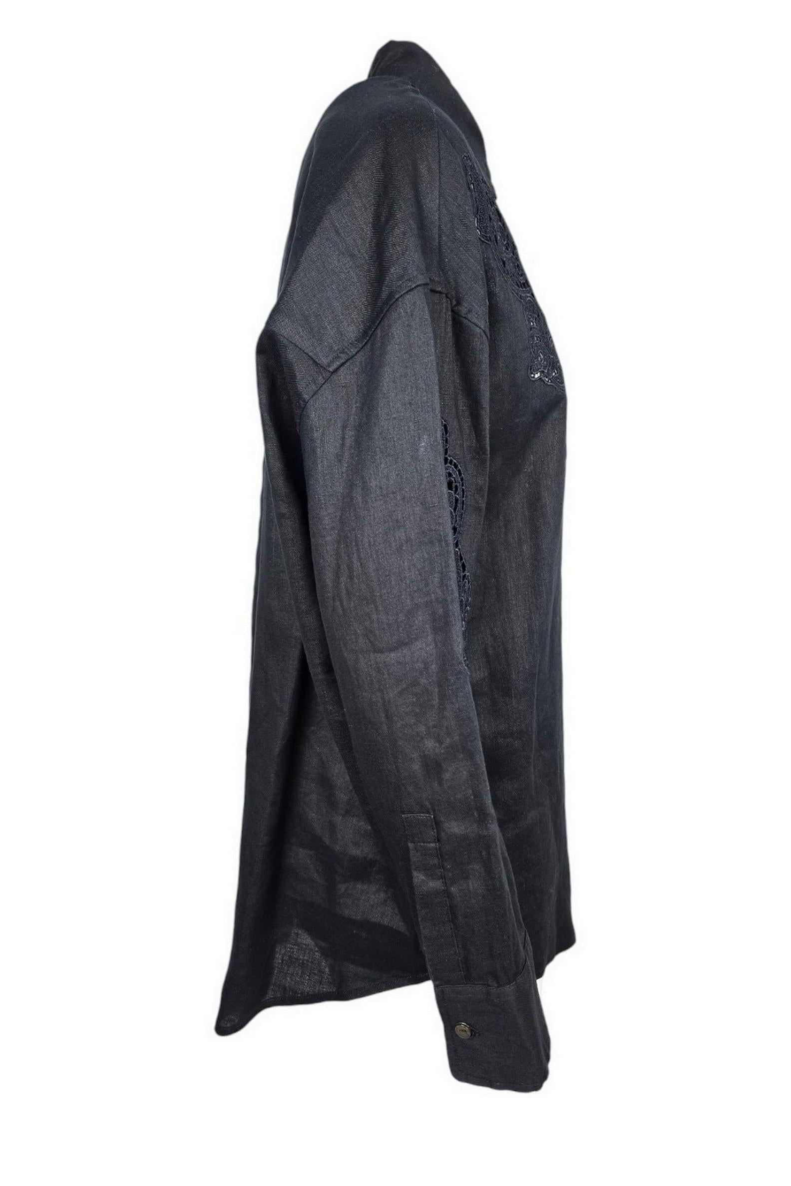 camicia donna in lino ricamato nero 