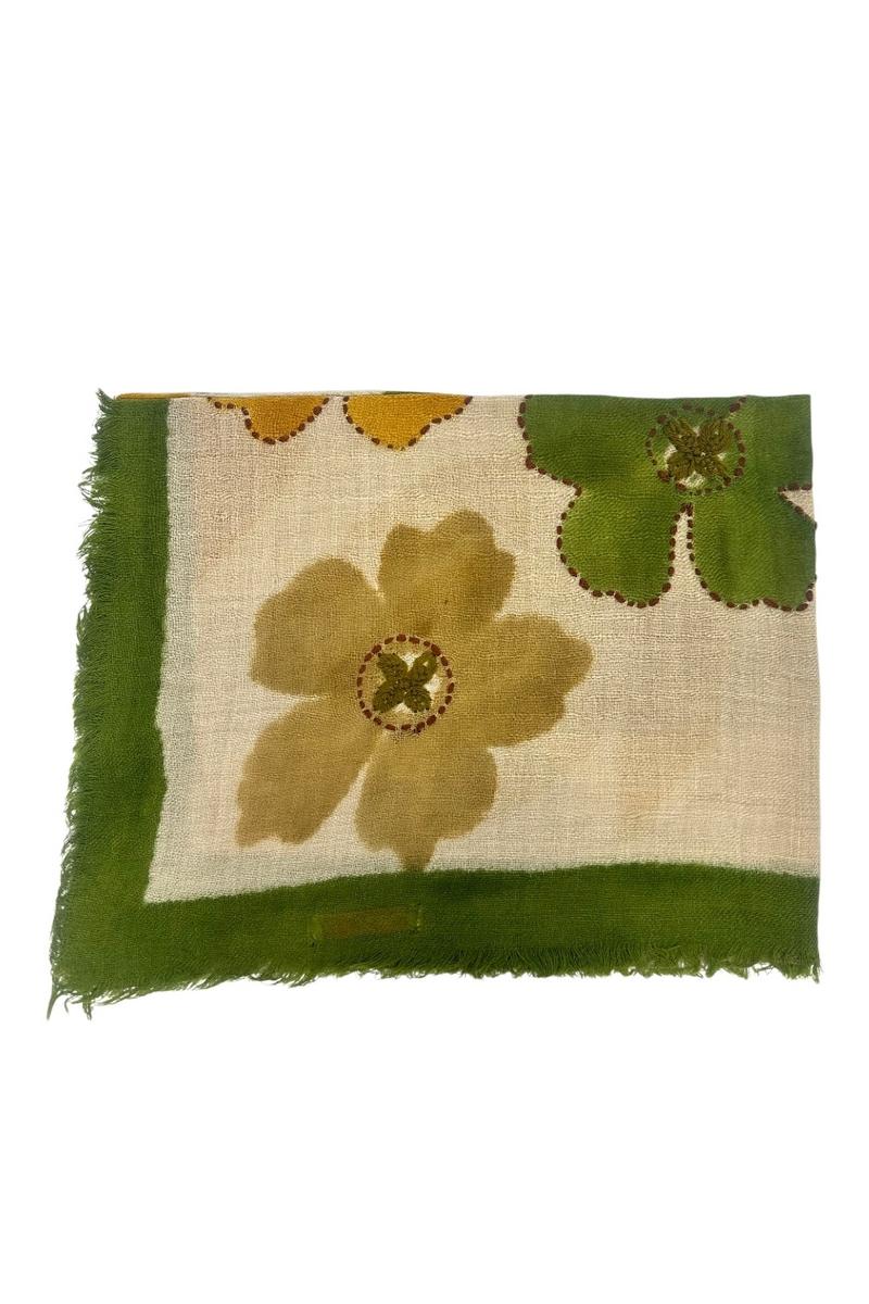 sciarpa donna a fiori beige e verde 