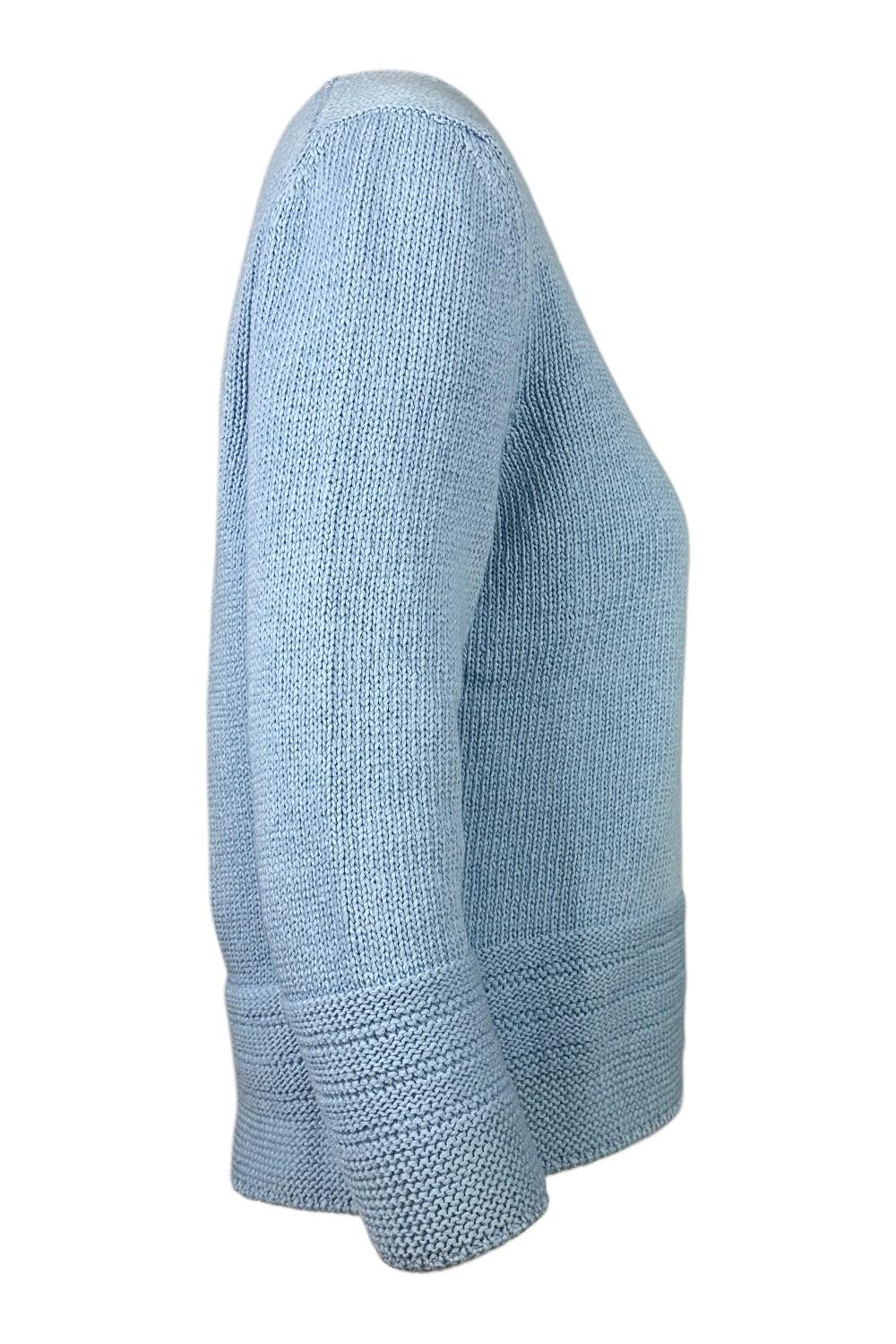 scollo a v donna in cotone con bordo lavorato azzurro 