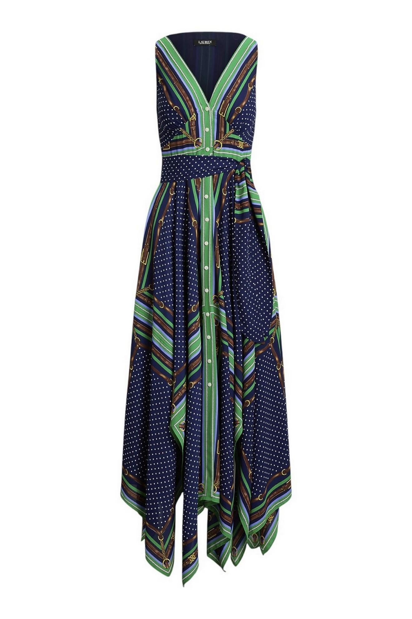 abito donna fantasia  foulard verde e blu 