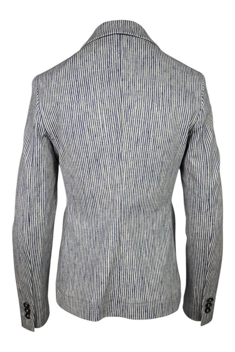 giacca donna doppiopetto rigata bianco e blu 