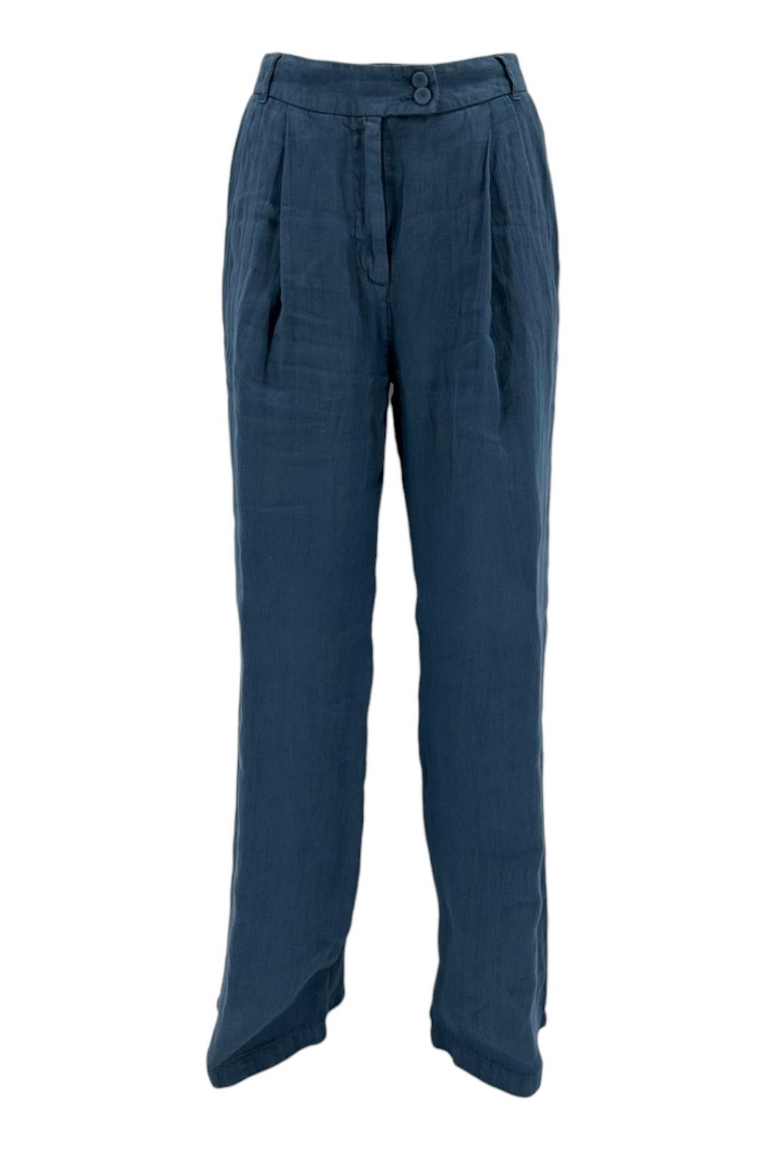 pantalone donna in lino blu jeans con pinces 