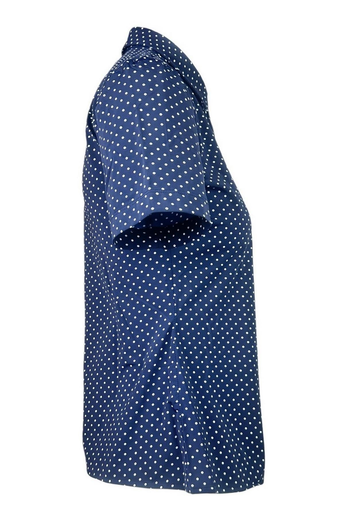 camicia donna manica corta in skinlike a pois blu e bianca 