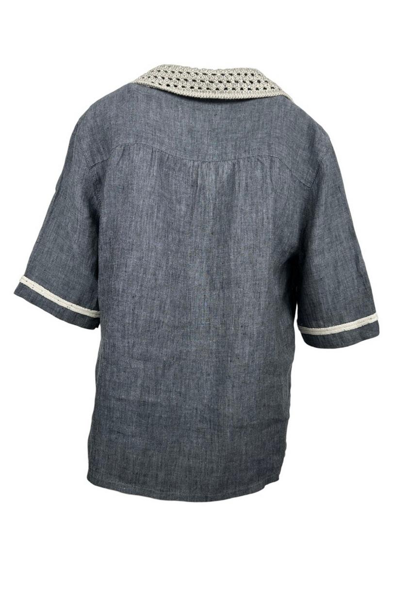 camicia donna con dettagli uncinetto grigia 