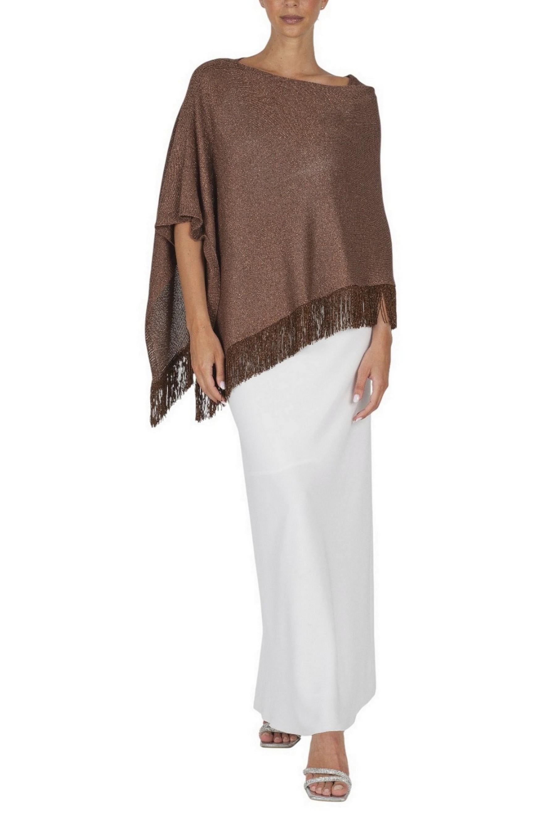 poncho donna con frange bronzo 