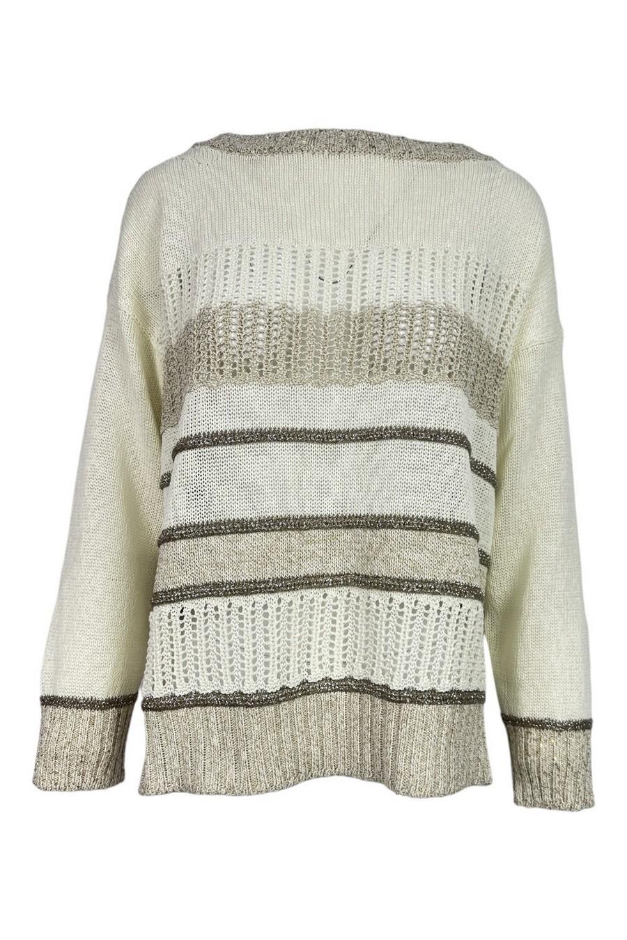 girocollo donna con lurex bianco e beige 