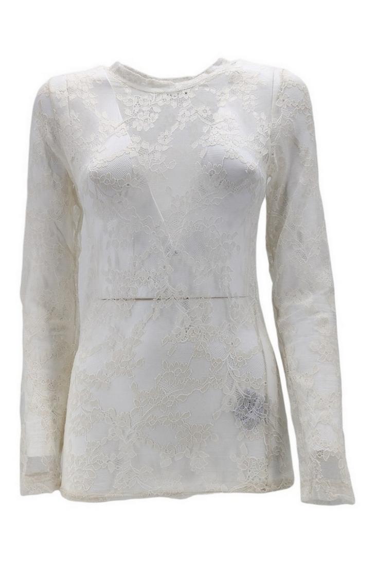 T-shirt donna in pizzo stretch bianco 