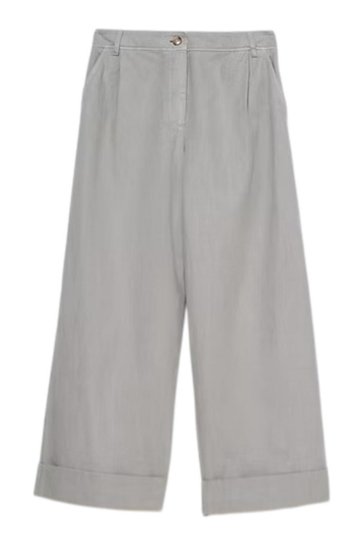 pantalone donna cropped in drill di cotone grigio 