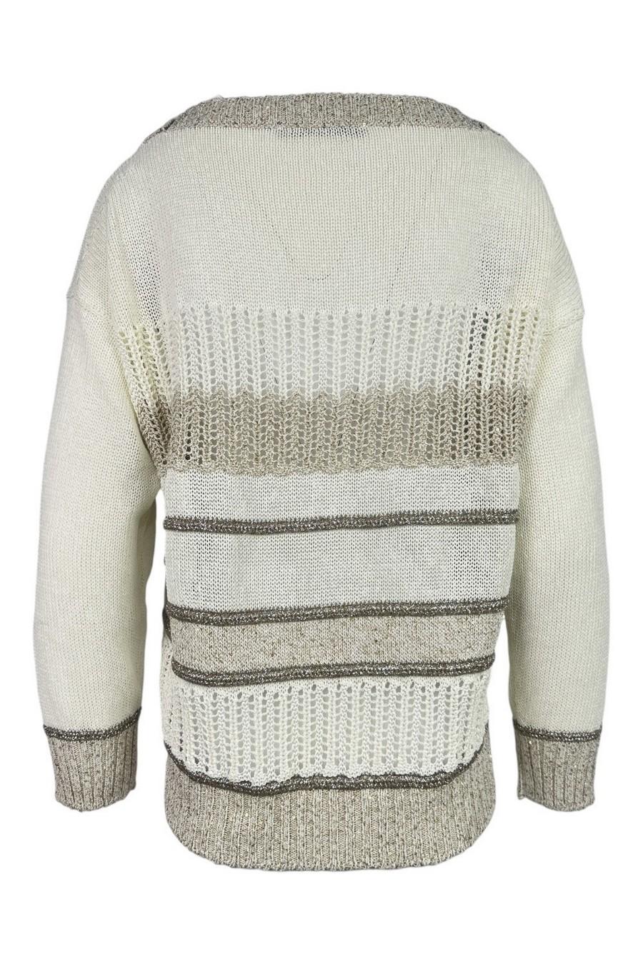 girocollo donna con lurex bianco e beige 