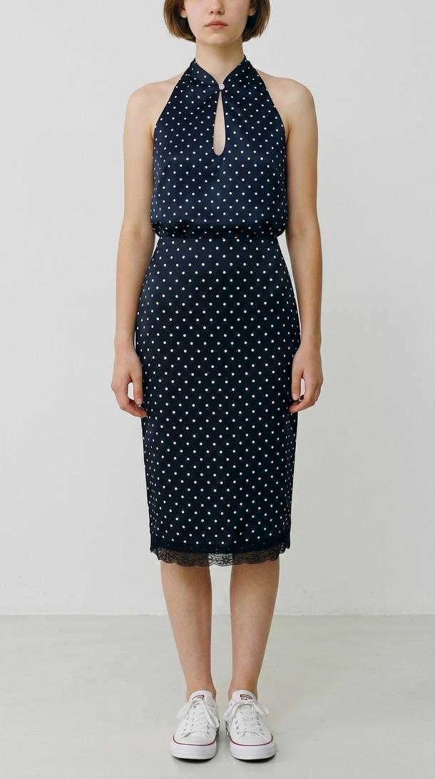 gonna donna in raso a pois nero e bianco 