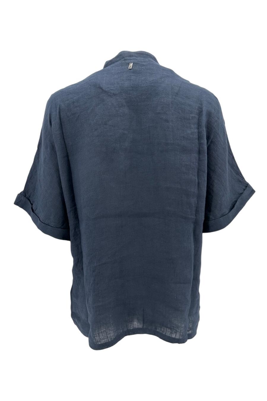 camicia donna coreana in lino blu 