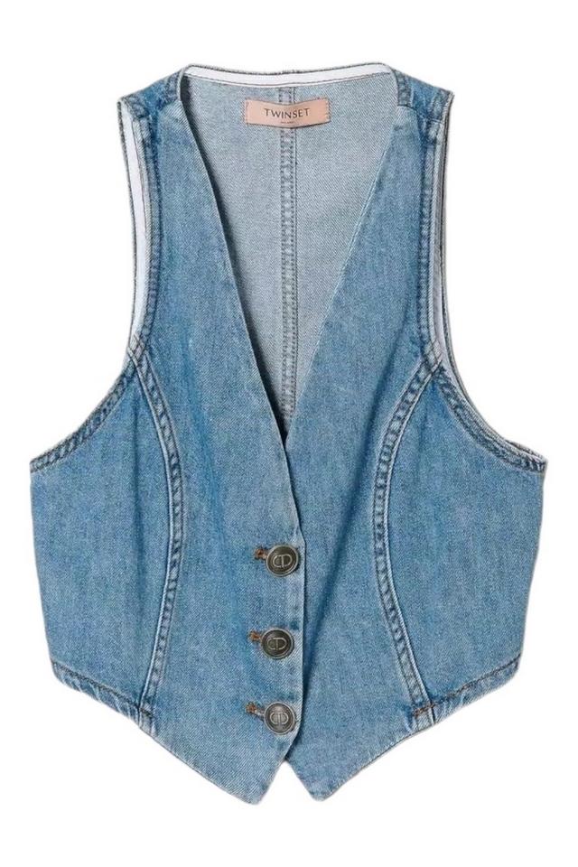 Gilet donna fitted in jeans denim chiaro 