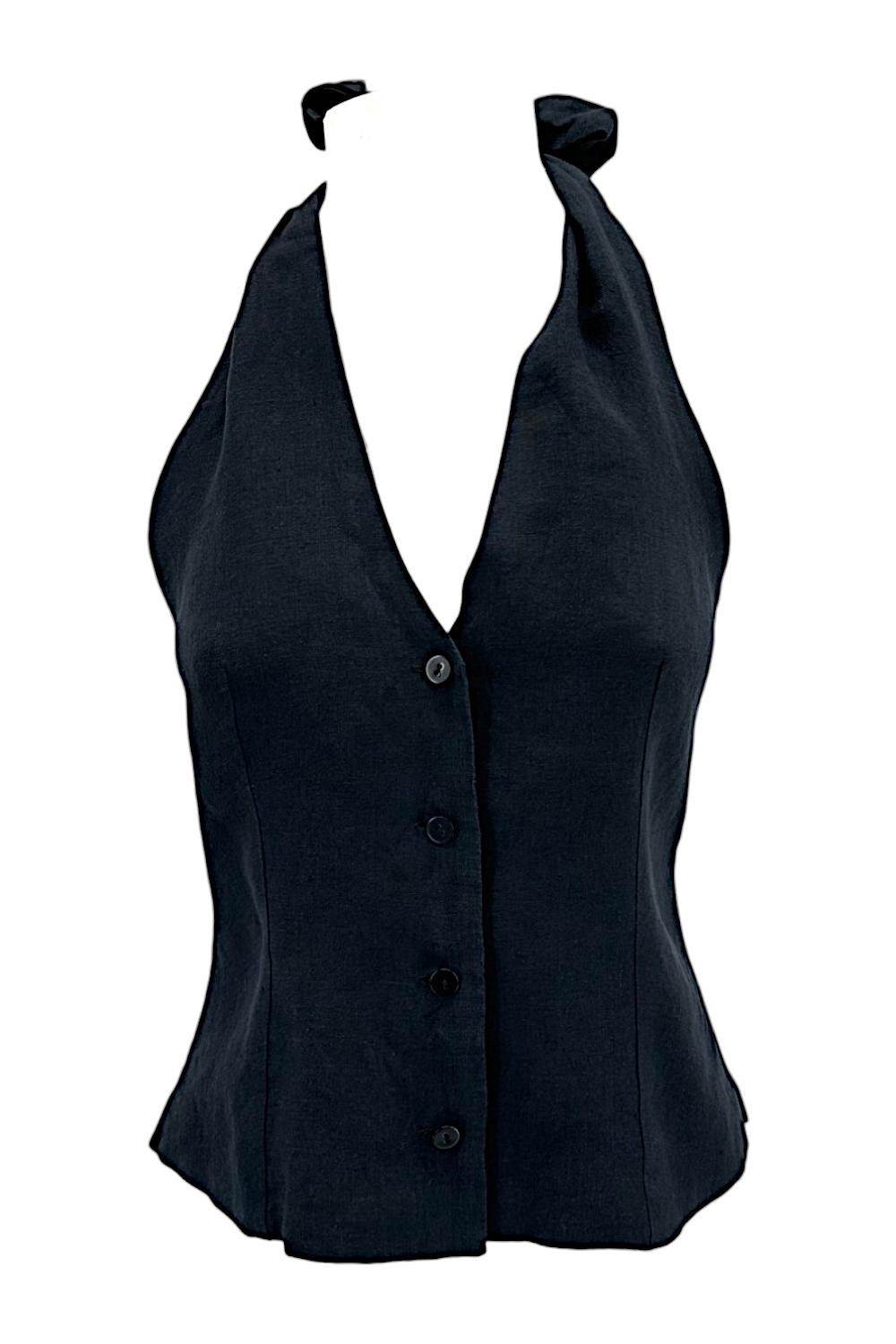 gilet donna con scollo sulla schiena in lino nero 