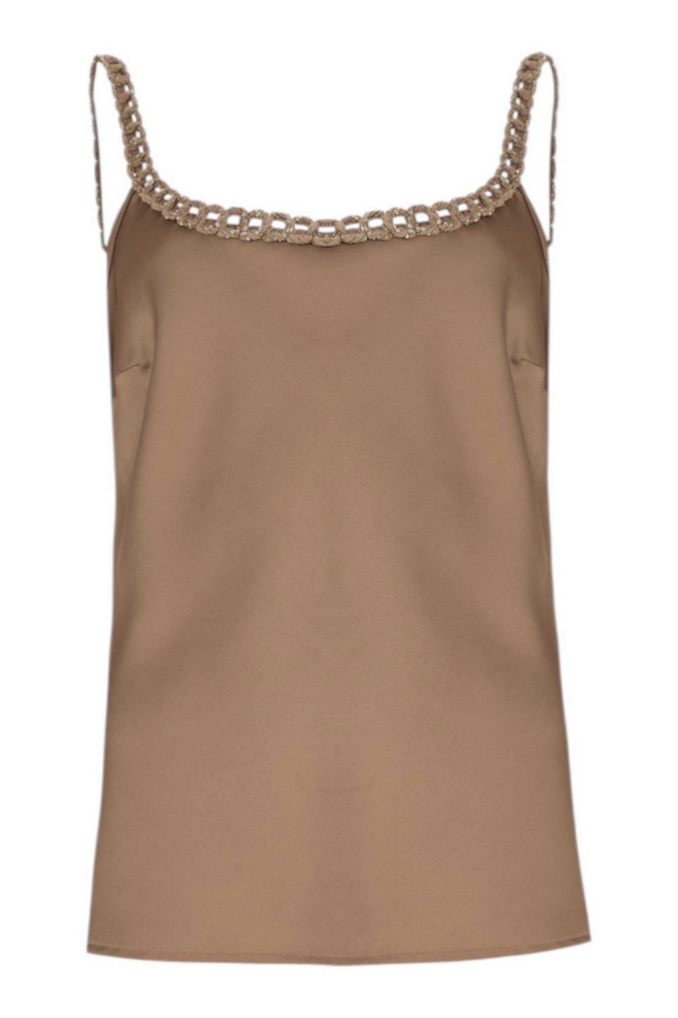 top donna in raso marrone 