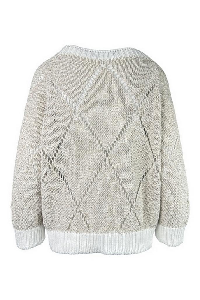 girocollo donna paillettes e trafori beige 