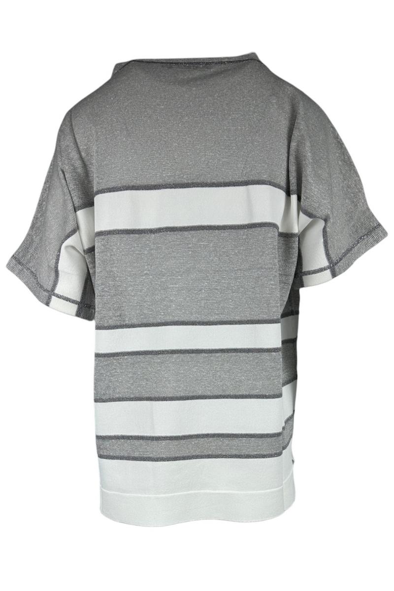 Maglia donna mezza manica in lino e viscosa grigia e bianca 