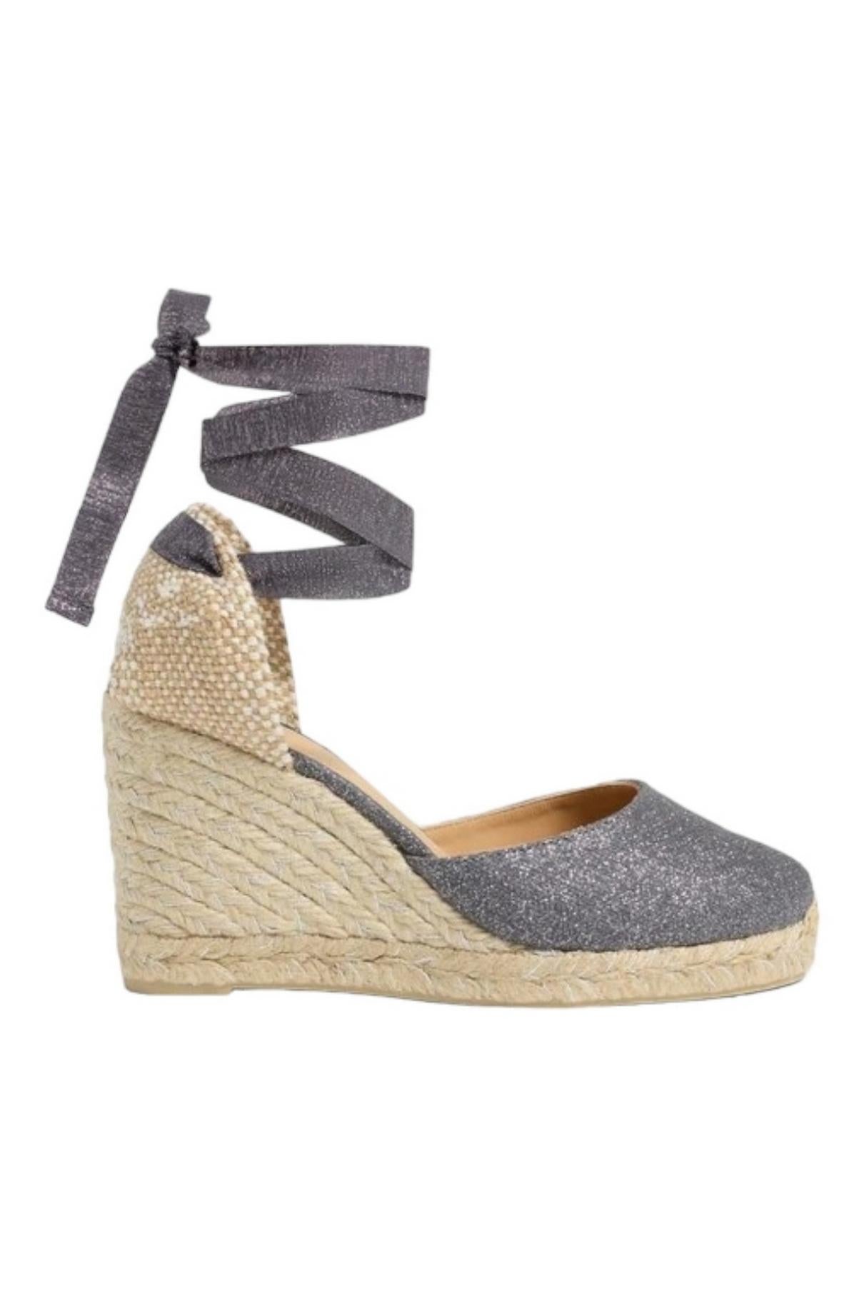 Espadrillas donna carina in lino metalizzato grigio 