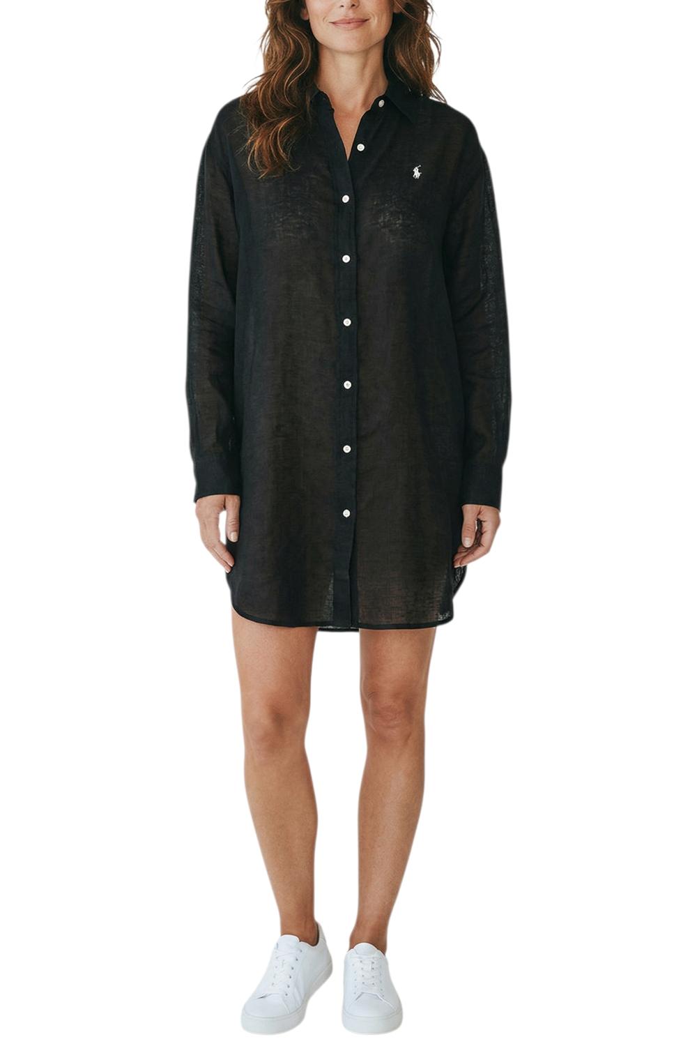 camicia donna over in lino nero 