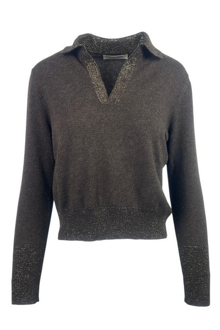 polo donna dettagli lurex marrone 