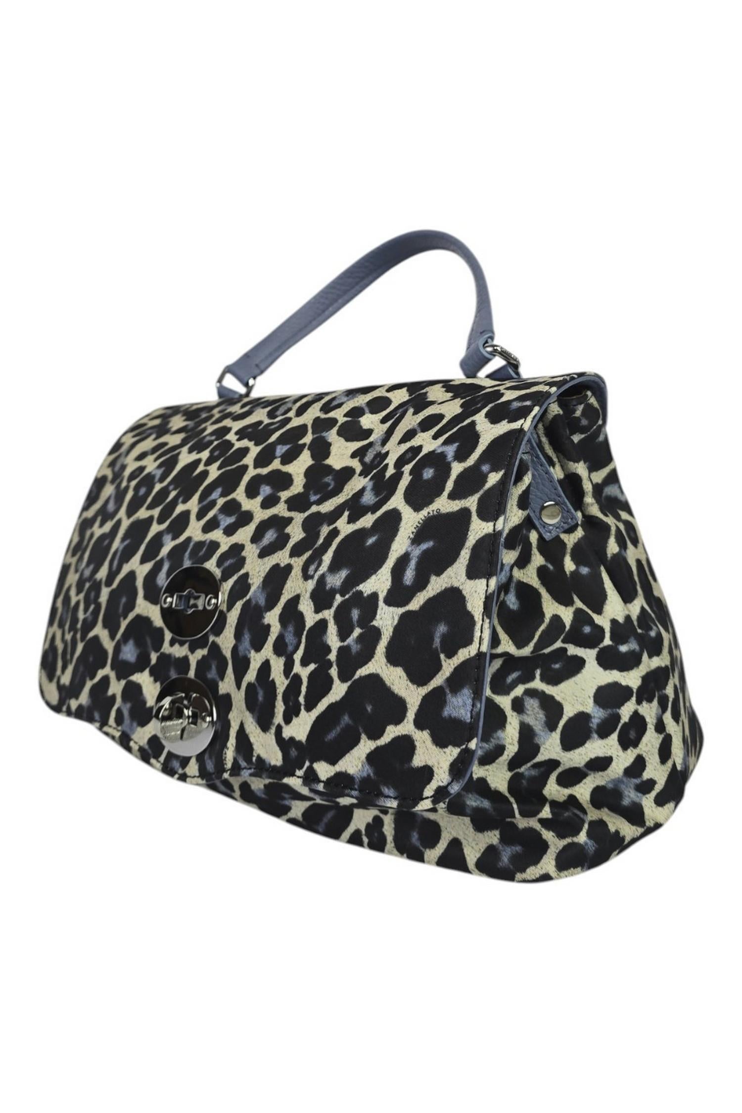 borsa donna postina small in nylon maculato azzurro e beige 