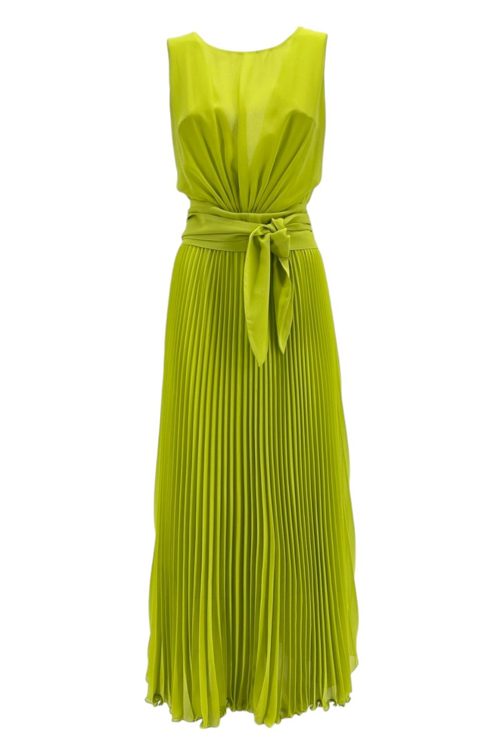 abito donna in chiffon lime con gonna plissettata 
