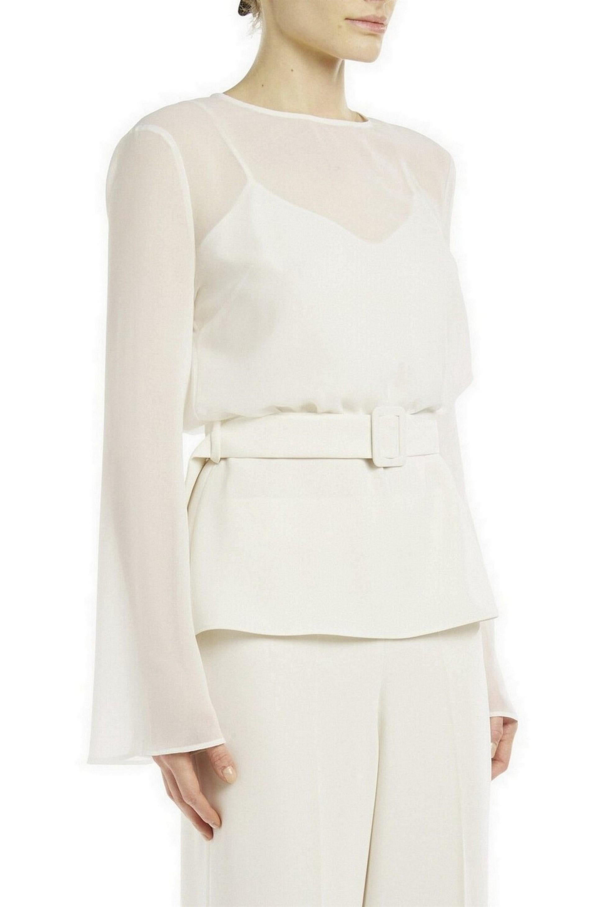 t-shirt donna in cady con maniche in chiffon latte 