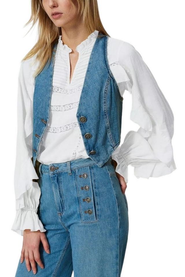 Gilet donna fitted in jeans denim chiaro 