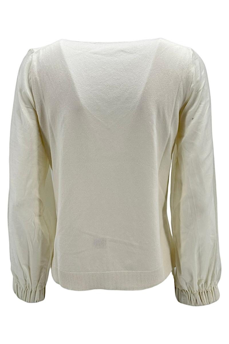 maglia donna avorio scollo a v con maniche in mussola 