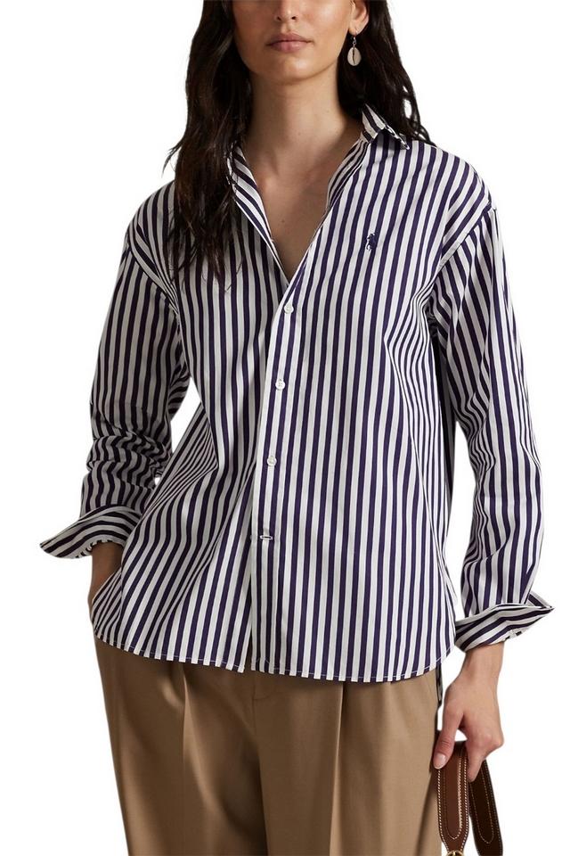 camicia donna a righe bianco e viola 