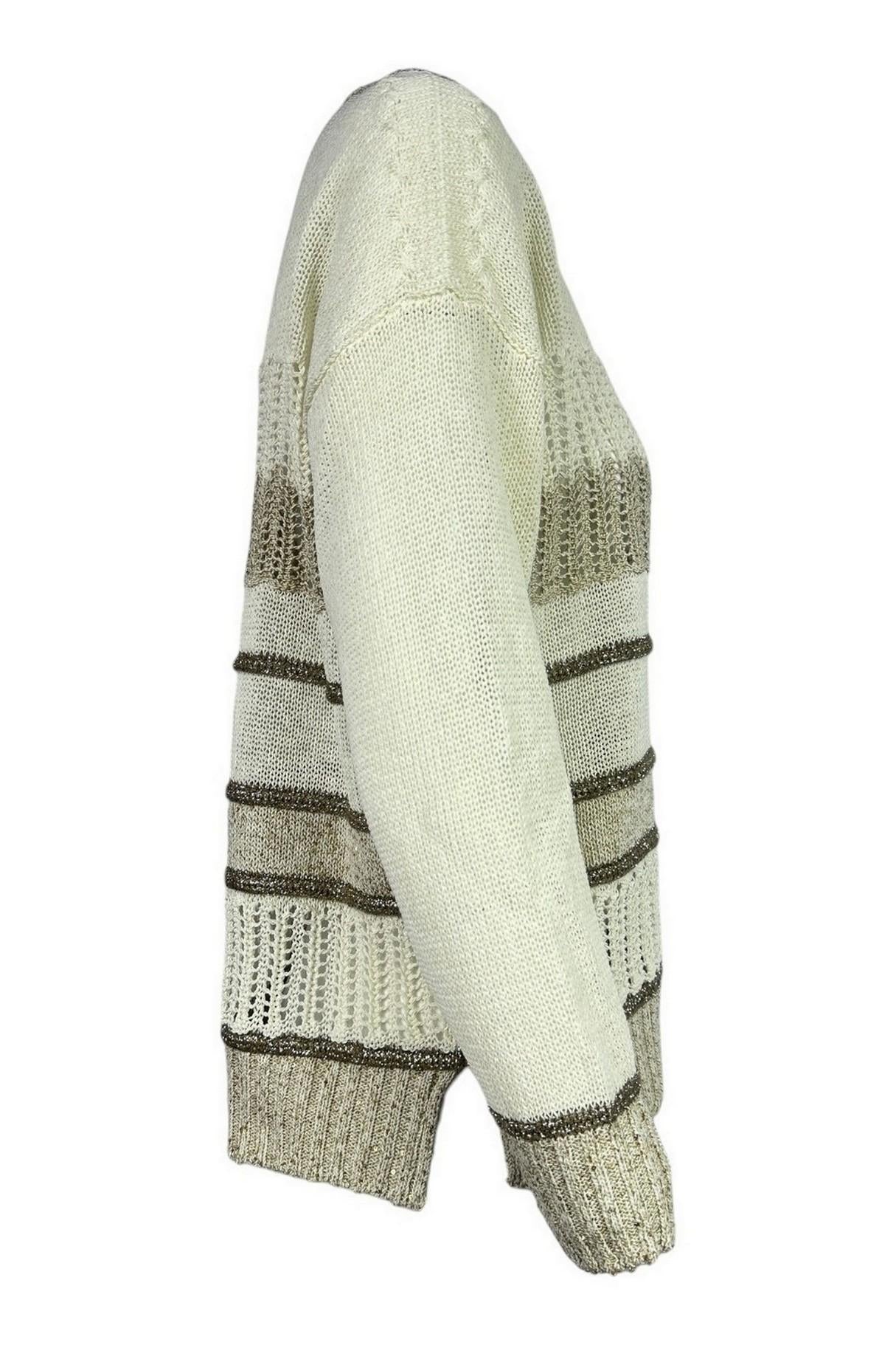 girocollo donna con lurex bianco e beige 
