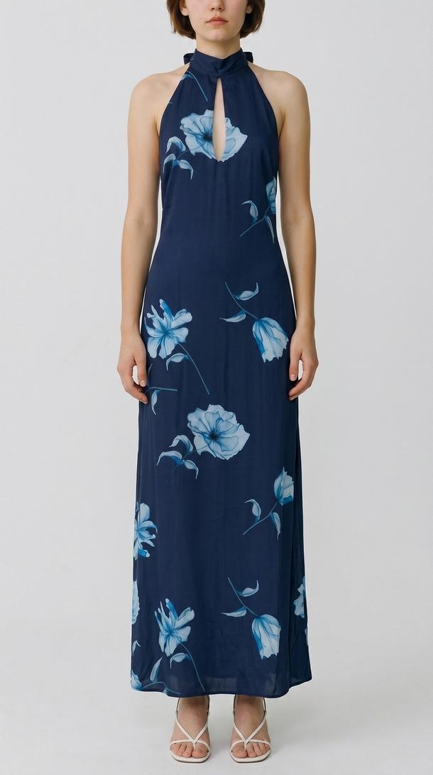 abito donna a fiori all'americana blu e azzurro 