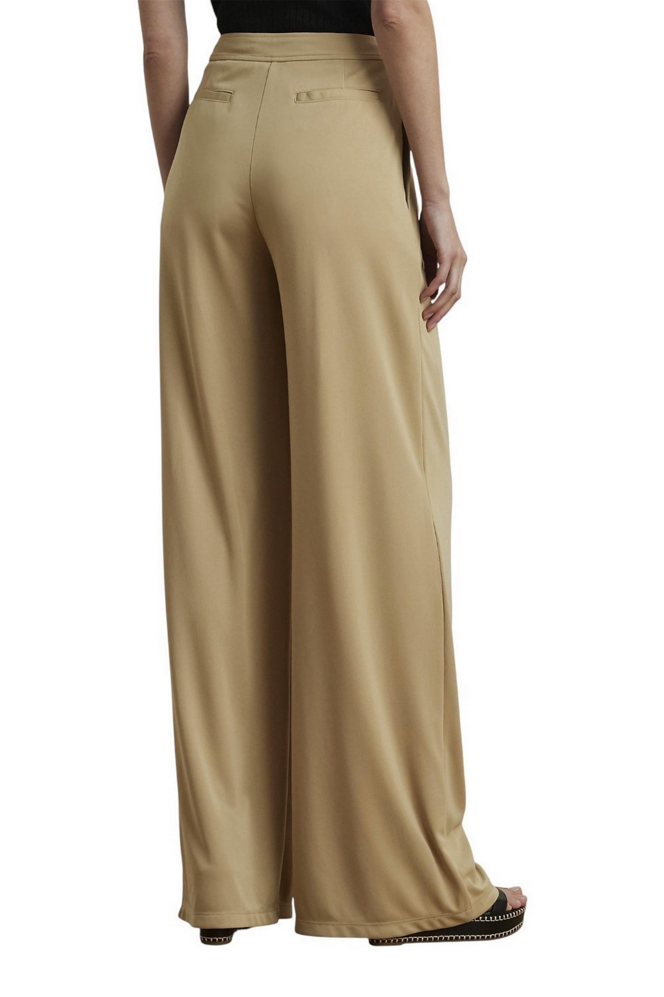 pantalone donna largo con pinces cammello 