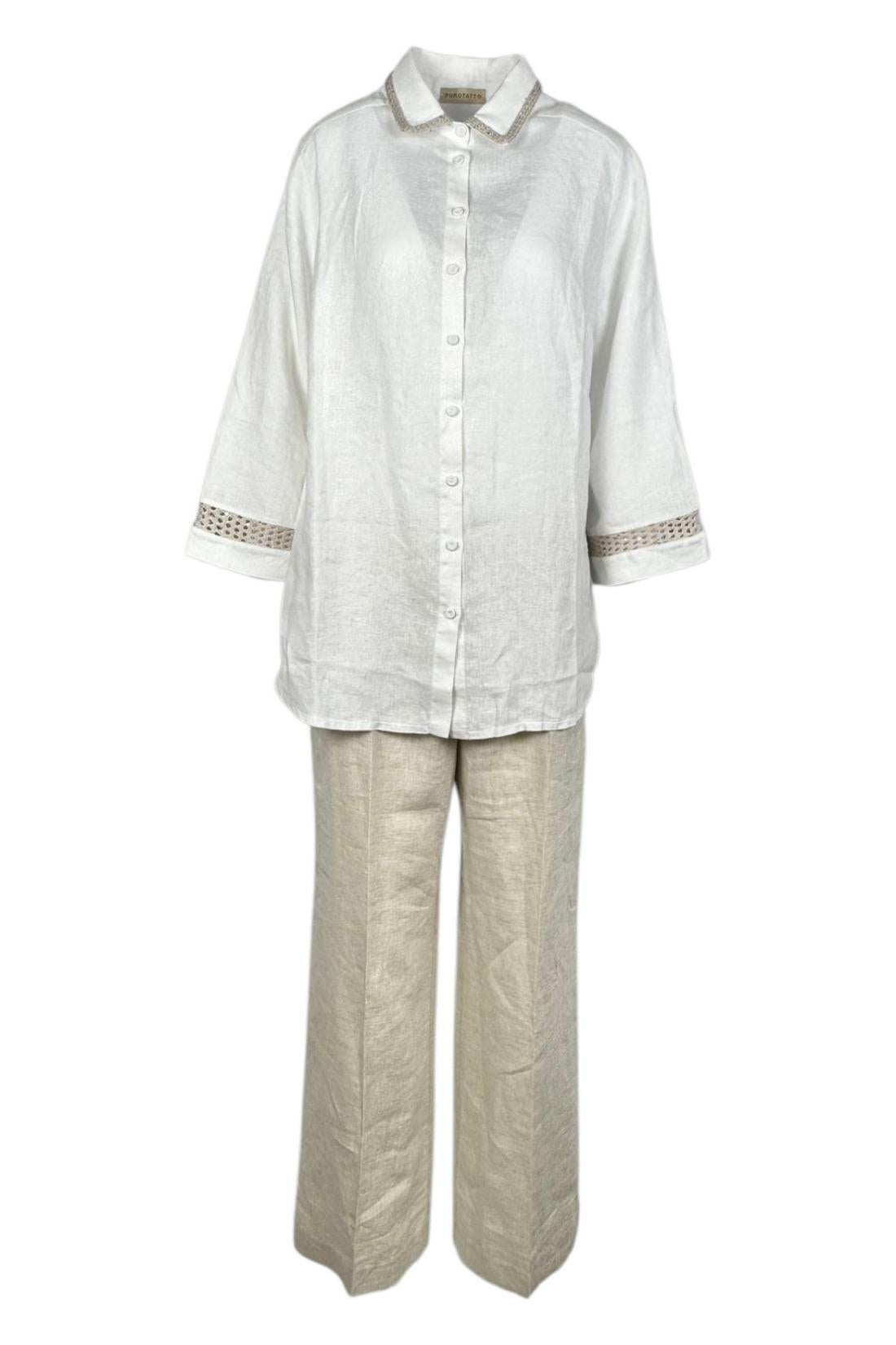 pantalone donna in lino beige 