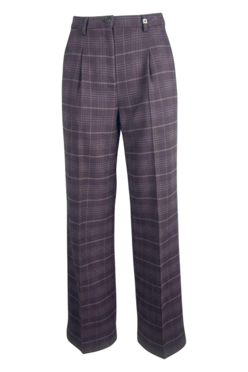 pantalone donna largo in flanella melanzana 