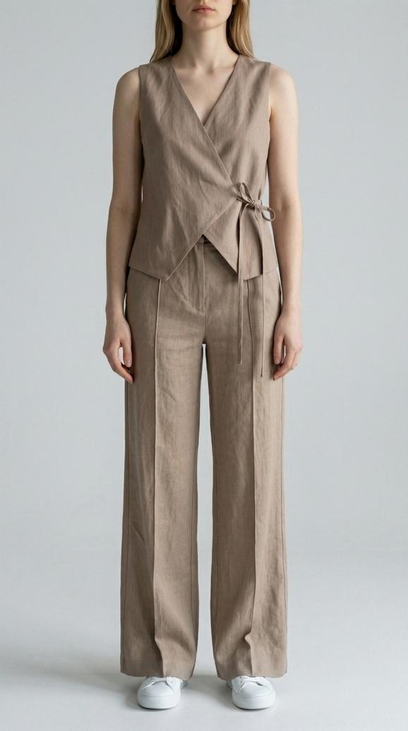 gilet donna in lino castagna 