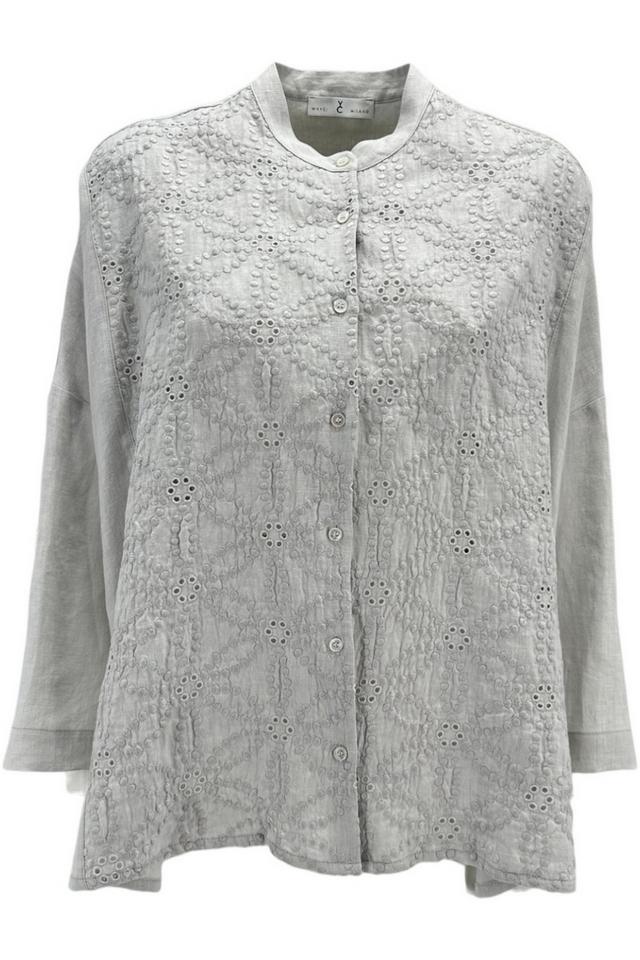 camicia donna in lino con ricami perla 