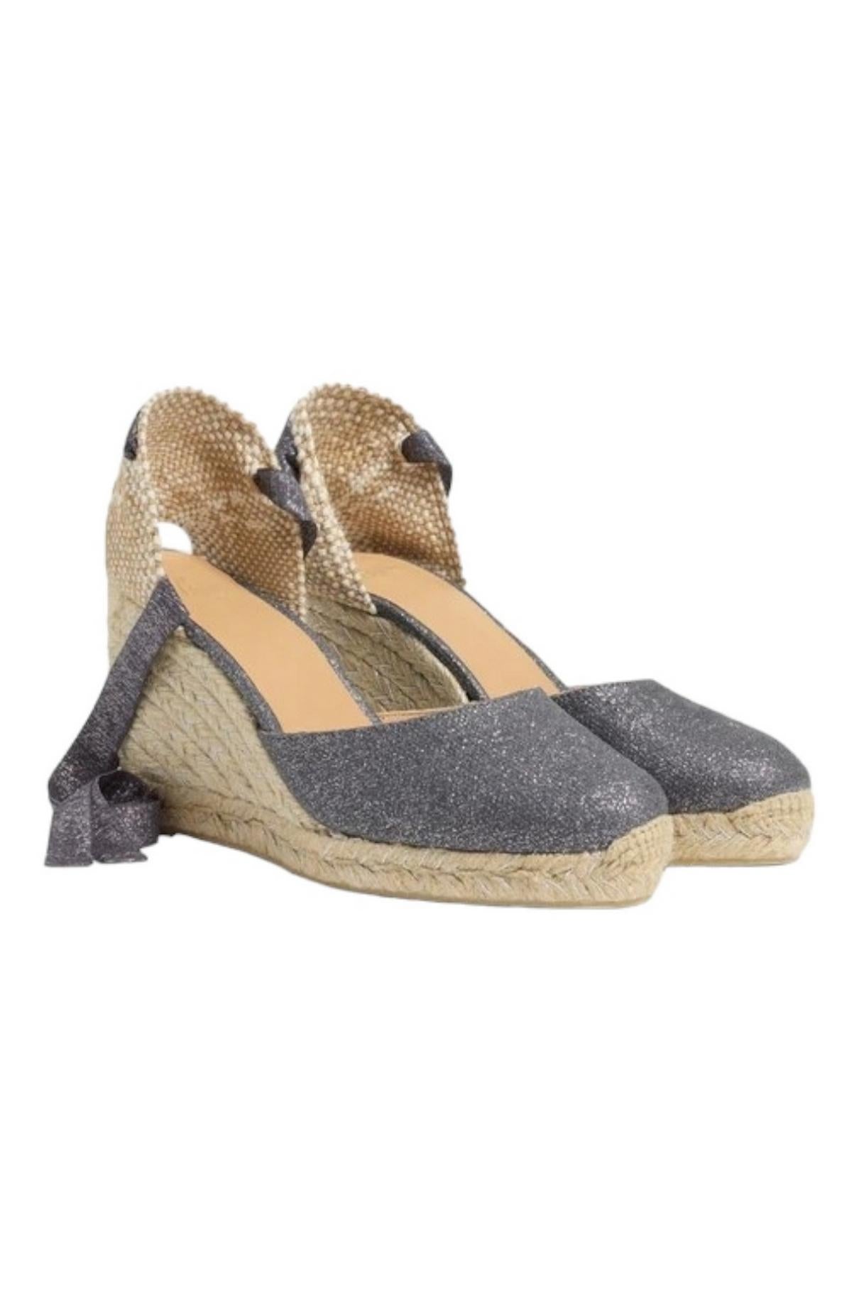 Espadrillas donna carina in lino metalizzato grigio 