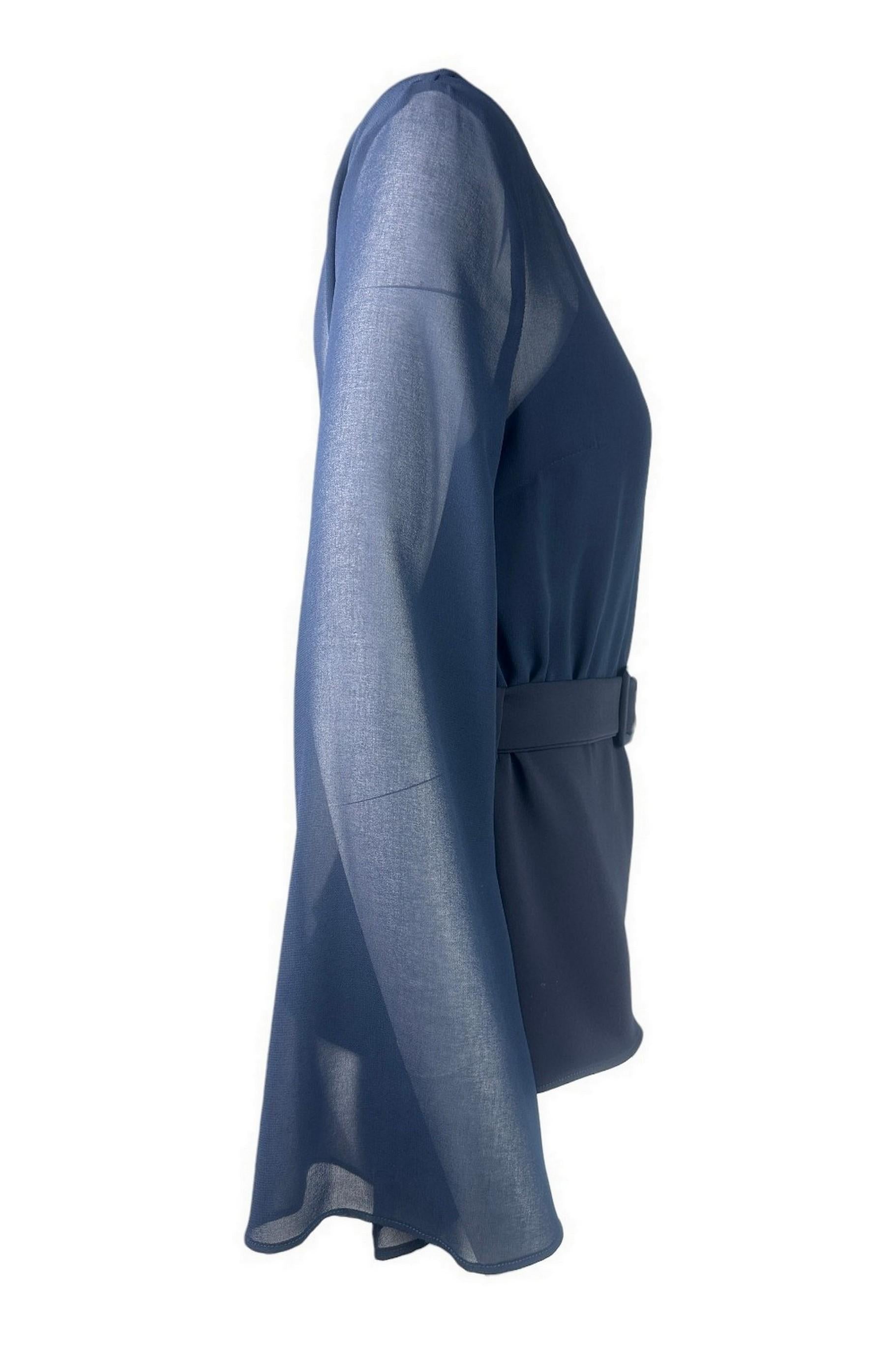 t-shirt donna in cady con maniche in chiffon blu 