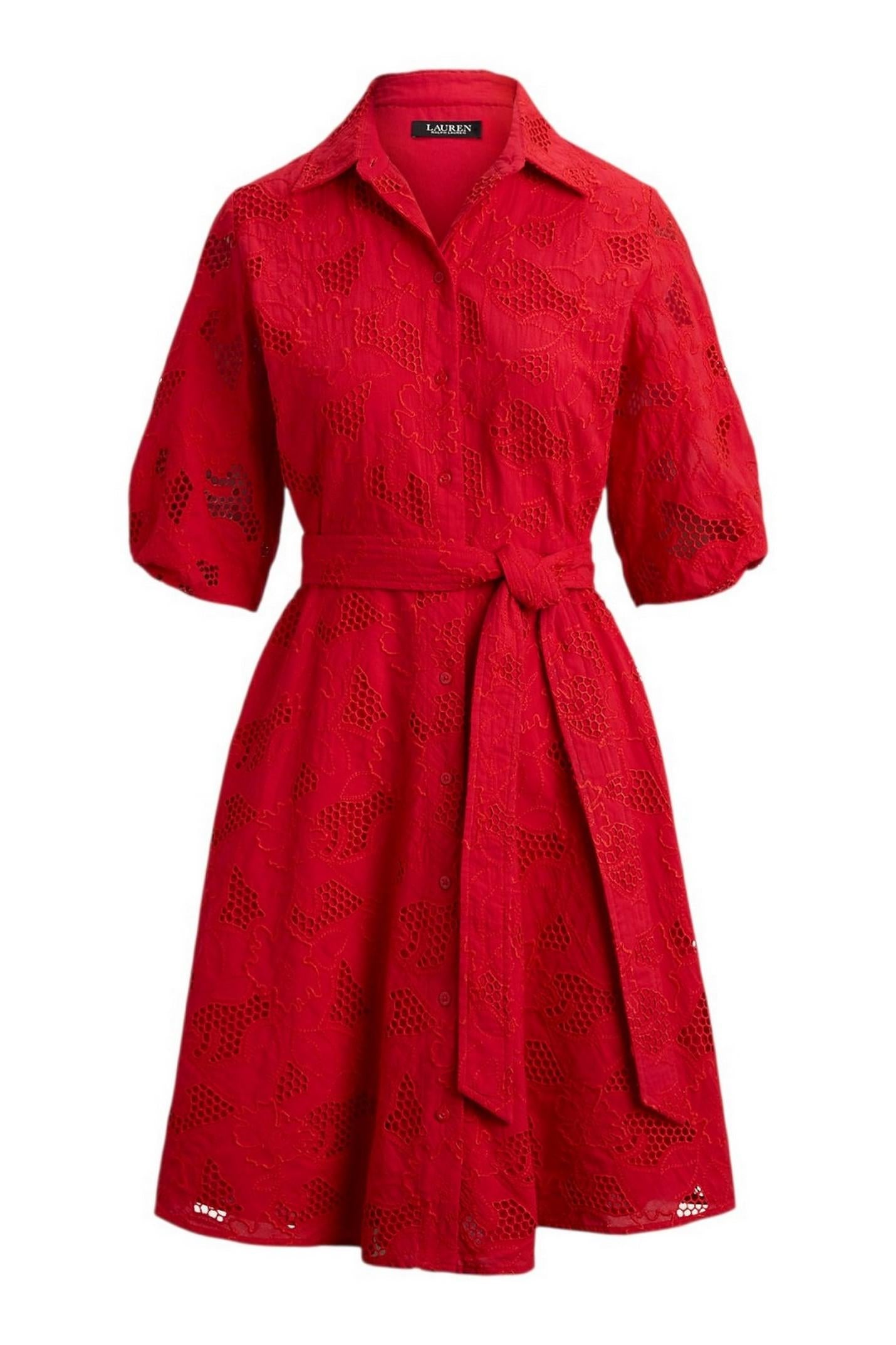 abito donna corto in sangallo rosso 