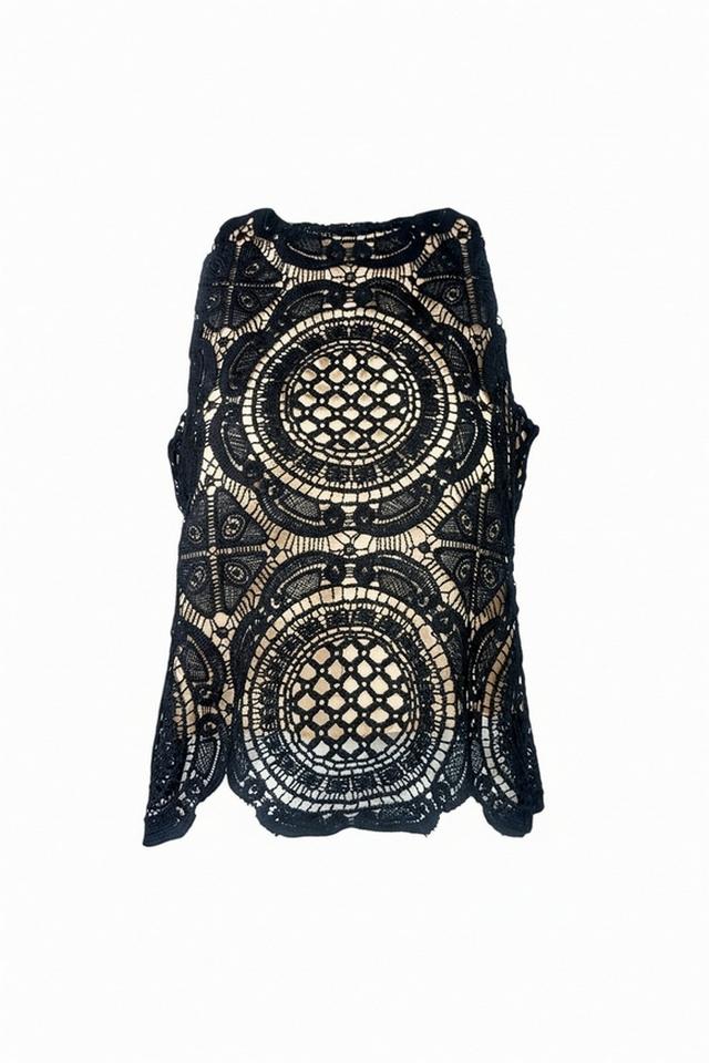 top donna in pizzo nero e beige 