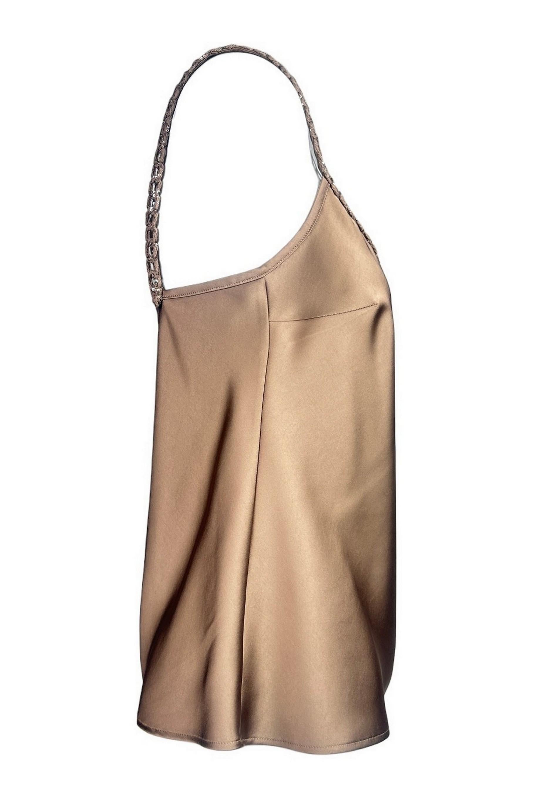top donna in raso marrone 