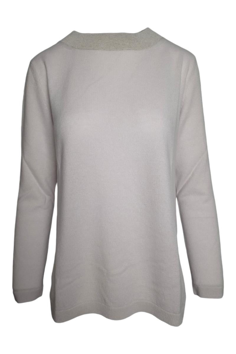 maglia donna perla con collo a cratere 