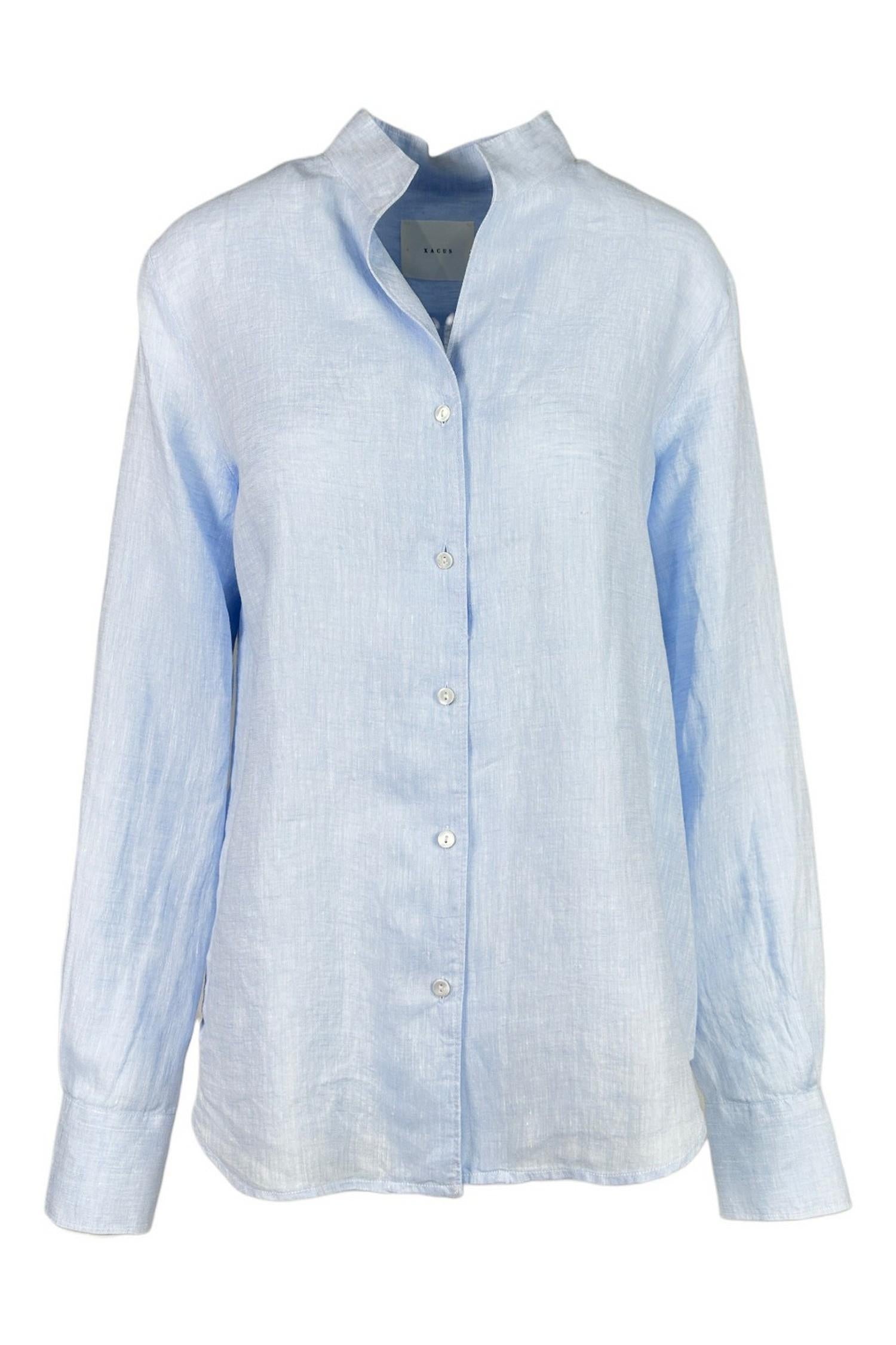 camicia donna lino collo in piedi azzurro 