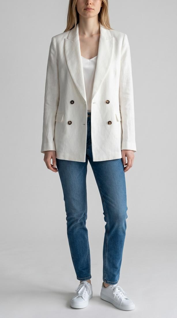 giacca donna doppiopetto in lino bianco 