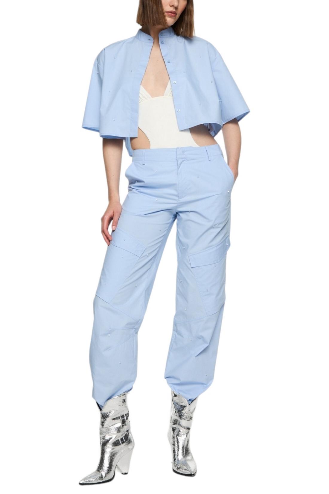 Pantalone donna con strass  modello cargo azzurro 