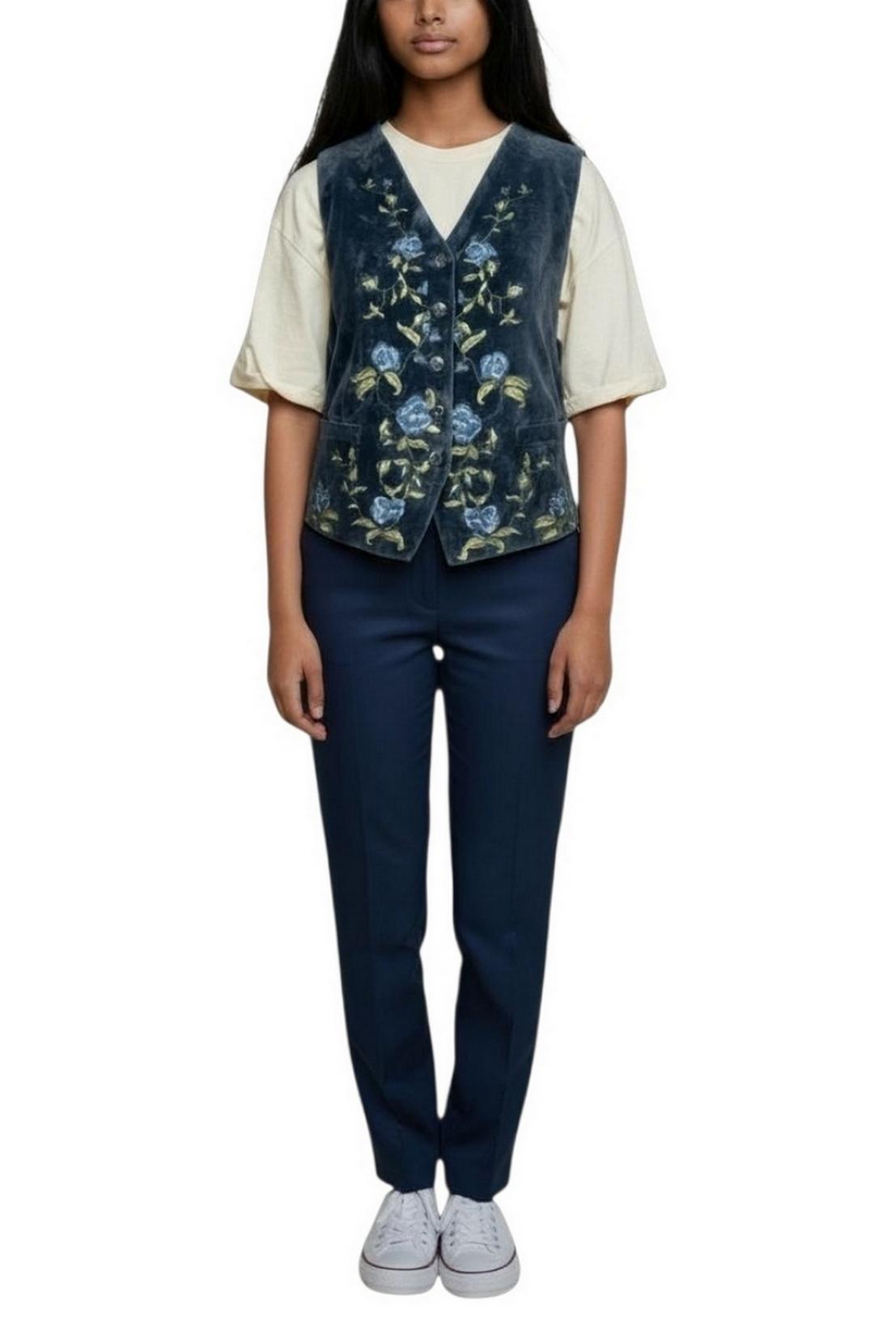 gilet donna in velluto blu con ricami 