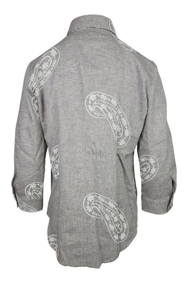 camicia donna con ricami paisley tortora e bianco 